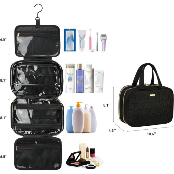 Travel Toiletry Bag Waterproof Organizer with Compartments for Men Women - Picture 3 of 9